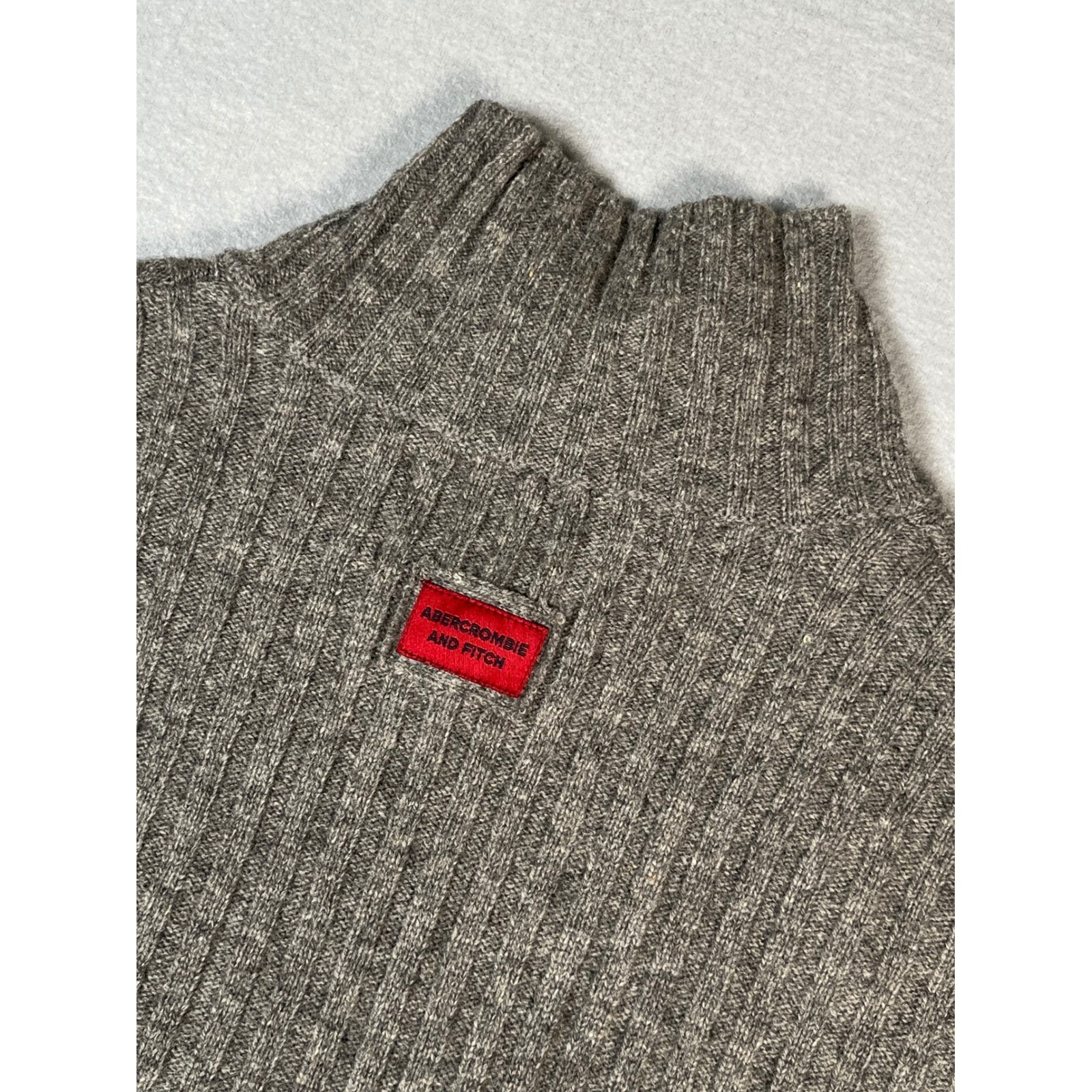 Abercrombie Fitch Mock Neck Ribbed Sweater Lambswool Blend Gray Xl (21x25)